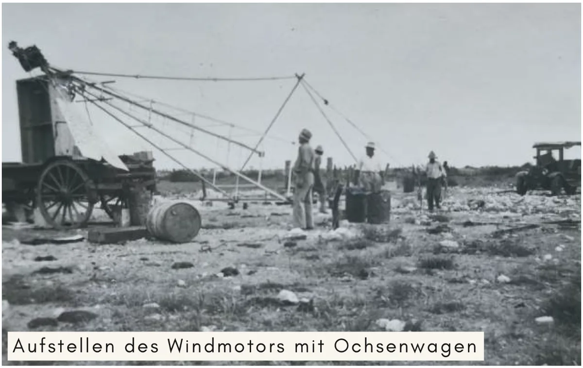 Windmill and ox wagon at Ombe
