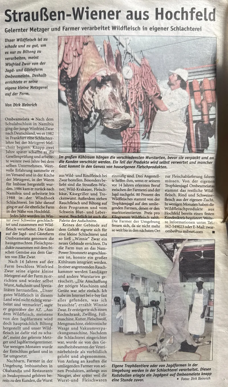 Newspaper article about Ombe butchery